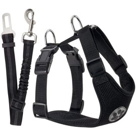 SlowTon Dog Car Harness Seatbelt Set, Pet Vest Harness with Safety Seat Belt for Trip and Daily Use Adjustable Elastic Strap and Multifunction Breathable Fabric Vest in Vehicle for Dogs