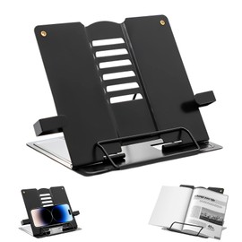 Soporte Portátil Libro de Metal, Atril de Lectura Portátil Multifuncional de Metal con 6 Niveles Ajustables para Cocina y Oficina (Negro)