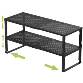 Jojocross Expandable Adjustable Stackable Kitchen Organizer, Spice Rack,Metal Pantry Storage Shelves Rack,Counter Shelf for Cabinets, Countertop, Cupboard(2 Packs/Medium/Black)