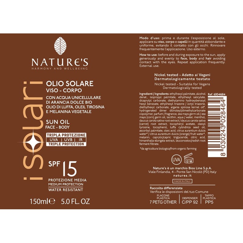 Nature's Sun Oil SPF 15 Face Body with Argan Oil