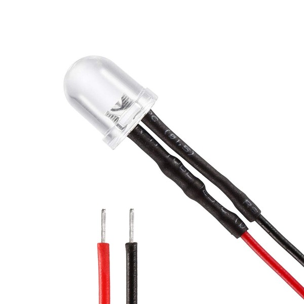 uxcell 10Pcs 8mm Pre Wired LED, White DC3-6V Clear Lens,