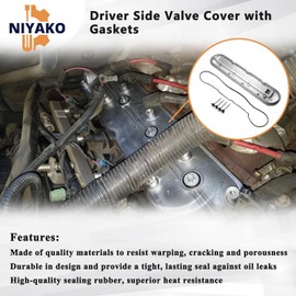 Niyako 264-969 Engine Valve Cover Left Driver Side w/Gasket & Bolts Fits Chevy Silverado Suburban Tahoe Trailblazer GMC Sierra Yukon C'adillac Escalade Hummer P'ontiac G8 Replacement# 12642655