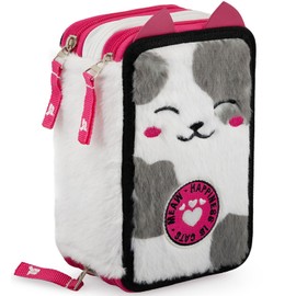 Julian Ross Children's Pencil Case, 3 Organised Compartments, Pencil Case Boy Filled with Stationery, Boys and Girls School Pencil Case, 45 Pieces for School, Glue Stick, 20 cm, kitten plush, Pencil