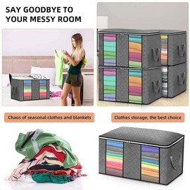 90L Storage Bag, Underbed Storage Box with Lid, Foldable Clothes Storage for Bedding, Clothes, Duvets (4 Pieces)