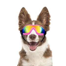 Enjoying Dog Goggles for Medium to Large Dogs UV Sunglasses Windproof Dustproof Anti-Fog Pet Dog Glasses Outdoor Protection Medium Dog Sunglasses with Elastic Strap, Pink
