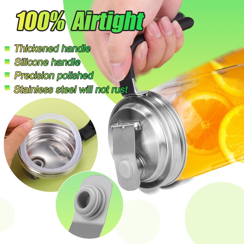 Mason Jar Pour Spout Lid Stainless Steel with Handle, Wide
