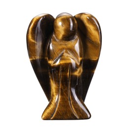 JSDDE 1.5 inch Tiger Eye Crystal Angel Figurine Gemstone Carved Mini Pocket Guardian Angels Statue Ornament Decoration for Home Office