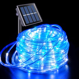JMEXSUSS 200 LED Solar Rope Lights for Christmas Decor, 72ft IP 65 Outdoor Waterproof Christmas Rope Lights with 8 Modes, Blue and White Solar Christmas Lights for Fence Yard Walkway Christmas