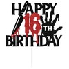 Decoración para tartas de cumpleaños número 16 con purpurina negra,