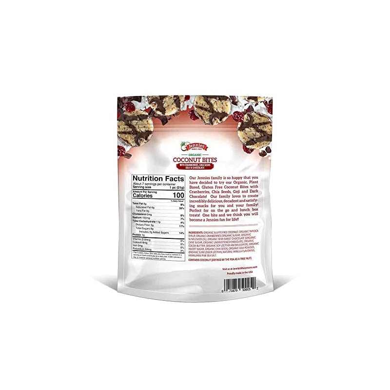 Jennies Organic Coconut Bites with Goji & Chia, 5.25oz Gluten