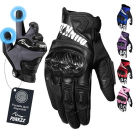 PUNKZZ Guantes para Motocicleta De Piel para Hombre y Mujer, Hpz01, Guantes de Motociclista Cómodo y Transpirable DE Cuero,Guantes De Moto para Protección Completa (Negro,G)