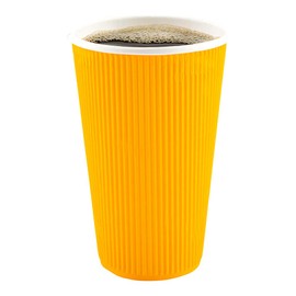 Restaurantware 20 Ounce Ripple Insulated Coffee Cups, 250 Double Wall Corrugated Tumblers, Leakproof, Sustainable Yellow Paper Design, Ribbed Surface, Secure Grip, Matching Lids Sold Separately