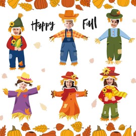 Ctosree 48 Pcs Fall Scarecrow Bulletin Board Photo Cutout Cute Scarecrow Shape Paper Cutouts Autumn Bulletin Board Ornament with 100 Pcs Glue Points for DIY Craft Photo Classroom Door Party Office