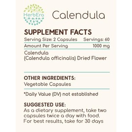 HerbEra Calendula 120 Capsules, Made from Calendula (Calendula Officinalis) Dried Flower (120 Capsules)