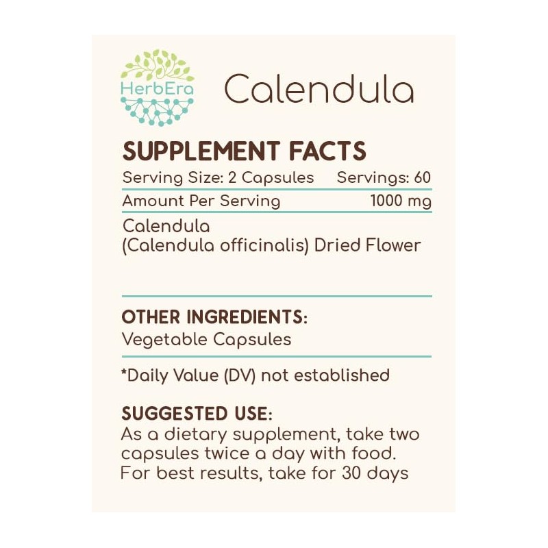HerbEra Calendula 120 Capsules, Made from Calendula (Calendula Officinalis) Dried