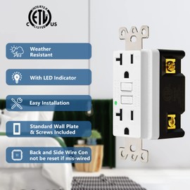 NineLeaf 1 Pack 20amp GFCI Outlets, Non-Tamper-Resistant GFI Duplex Receptacles with LED Indicator, Ground Fault Circuit Interrupter with Wall Plate, ETL Listed, White