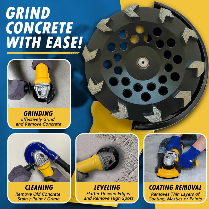 7" High Performance Diamond Grinding Wheels for Concrete, Paint, Epoxy,