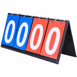 ULWSY Score Board, 4 Digits Fold Sports Table Top Flipper for Indoor Outdoor Basketball Football Baseball, Blue and Red