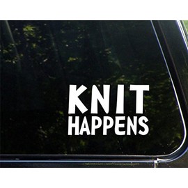Knit Happens - 6" x 4" - Vinyl Die Cut Decal/Bumper Sticker for Windows, Cars, Trucks, Laptops, Etc.