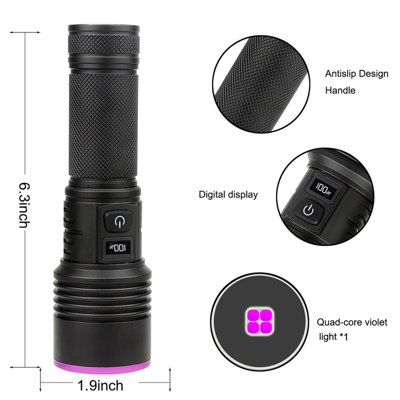 UV Flashlight 30W, 7000 mAh High Power 365nm UV Light,
