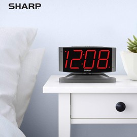 SHARP SHARP Home LED Digital Alarm Clock C Swivel Base - Outlet Powered, Simple Operation, Alarm, Snooze, Brightness Dimmer, Big Red Digit Display, Gun Metal Grey Case