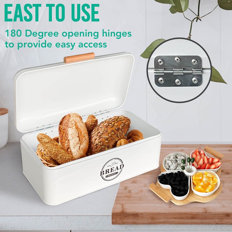SOTECH Large White Bread Box with Lid,Farmhouse Bread Box in