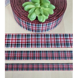 Plaid 5/8, 7/8 & 1.5" (1YD) Christmas Plaid Grosgrain Ribbon Green & Red Plaid Print - 7/8 inch