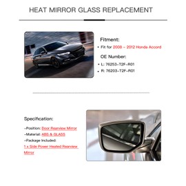 LAUBDGIE Driver Left Side Heated Mirror Glass Compatible with Honda Accord 2008-2012