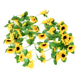 Honbay 2PCS Artificial Sunflower Hanging Garland Silk Sunflower Vines with Leaves for Home Birthday Wedding Garden Party Decor (8.2ft/Pcs)