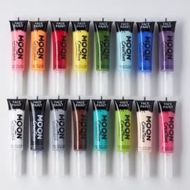 Moon Creations Face & Body Paint with Brush Applicator - 15ml - Set of 16 Colours