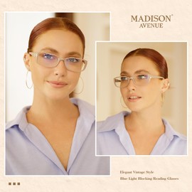 Madison Avenue 2 Pack Classic Blue Light Blocking Reading Glasses for Women, Vintage Anti Glare/Eyestrain Computer Readers Black/Nude Beige +1.5