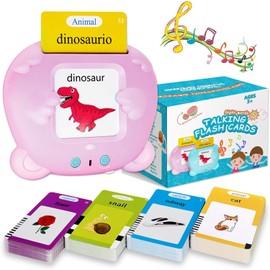 YAHAZORR Talking Flash Cards English Toddler Toys, 224 Sight Words Learning Educational Toys for Kids, Audible Kids Pocket Speech Flash Cards, 112 Cards Talking Flash Cards 1-3 Years- Bear Pink
