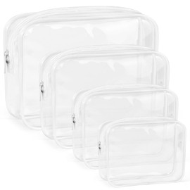 CHICAUP Clear Makeup Bags Plastic Cosmetic Bag TAS Toiletry Bag for Travelling PVC Clear Pouch Organizer Bag for Women (4, white, Multisize)