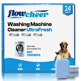 flowcheer Washing Machine Cleaner Tablets, Washer Cleaning Tabs For HE Front Loader & Top Load Washer, Pet Hair Remover, Extra Formulated for Pet Owners, 24 Pack 1 Year Supply, Unscented