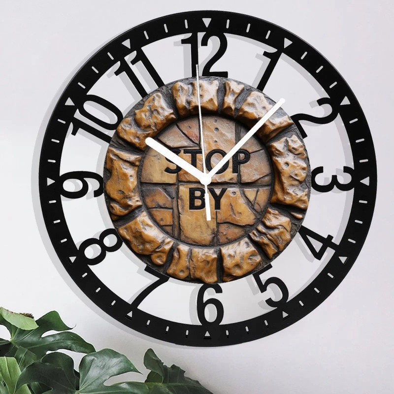 25cm Circular Iron Wall Clock with a Baseball Bat and