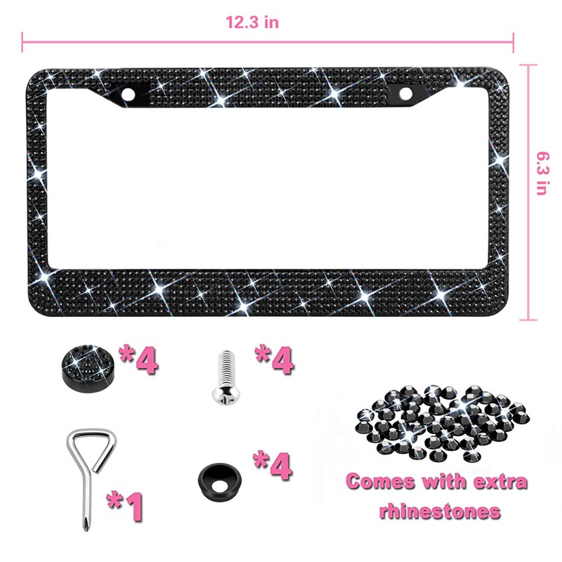 Bling License Plate Frame for Women, Sparkly Stainless Steel License