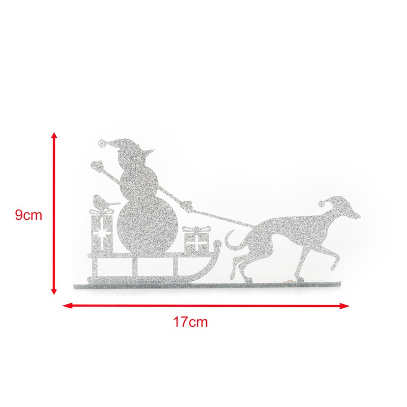 Whippet Greyhound Pulling Snowman on Sledge Silhouette Ornament - Handmade