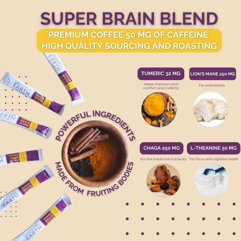 Grateful Earth Mushroom Coffee, Instant Espresso with Lion’s Mane Mushrooms,