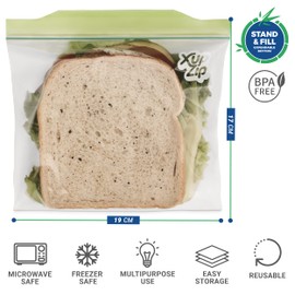 XupZip Sandwich Bags Ziplock Bags with Airtight Bamboo Closures, Easy to Open Ziplock Bags - BPA Free Food Storage Bags, Plastic, 100 Bags