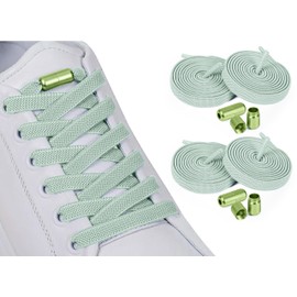 ELANOX 8 mm Wide Elastic Shoelaces, Pack of 4 for 2 Pairs of Shoes, with Metal Capsules, Shoe Laces without Ties, Quick Release, Rubber Shoelaces, for Adults & Children, Lightgreen