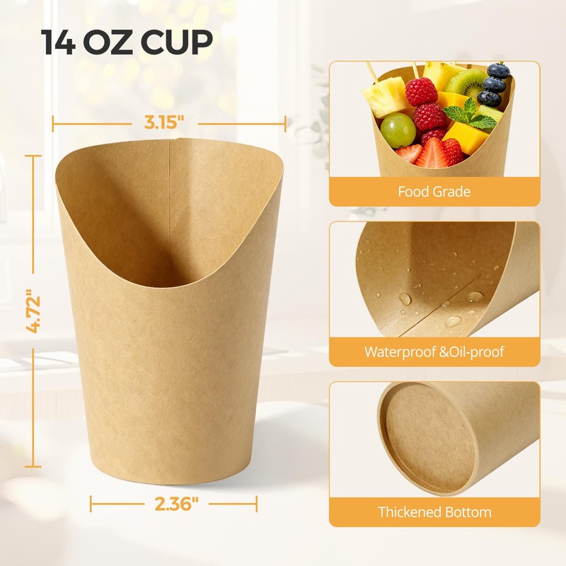 100 Pcs Charcuterie Cups with Sticks 14oz French Fries Holder
