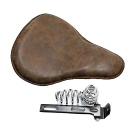 GOODFITMENT Retro Brown Motorcycle Soft Leather Solo Seat Spring For Harley Chopper Bobber