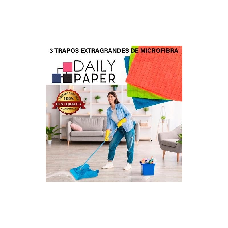DAILY PAPER 3 Trapos, Jergas Nueva Microfibra Extragrandes Multiusos 75cm