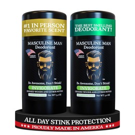 MASCULINE MAN Deodorant for Men - Aluminum Free Mens Deodorant - Travel Size Natural Deodorants - Sweat Protection for Underarm, Stain-Free Stick Deodorants, Made in USA, 3.2oz (Pack of 2, Invigorate)