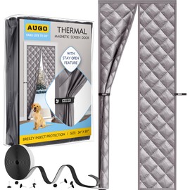 AUGO Thermal Door Curtain - Thermal Door Cover for Winter - Magnetic Thermal Insulated Door Curtain for Winter - Winter Door Insulation - Keeps Warm Air in & Cold Air Out - Home Winterizing Products