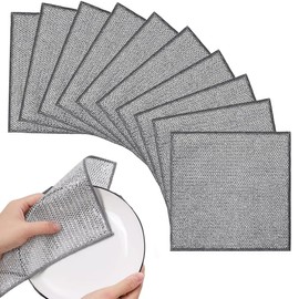ZEPIQOR Pack of 10 Cleaning Cloths, Dish Cloths, Multi-Purpose Wire Dish Cloths for Wet and Dry, Double Layer, Reusable Cleaning Cloth, for Pan, Pot, Stove, Kitchen, Household