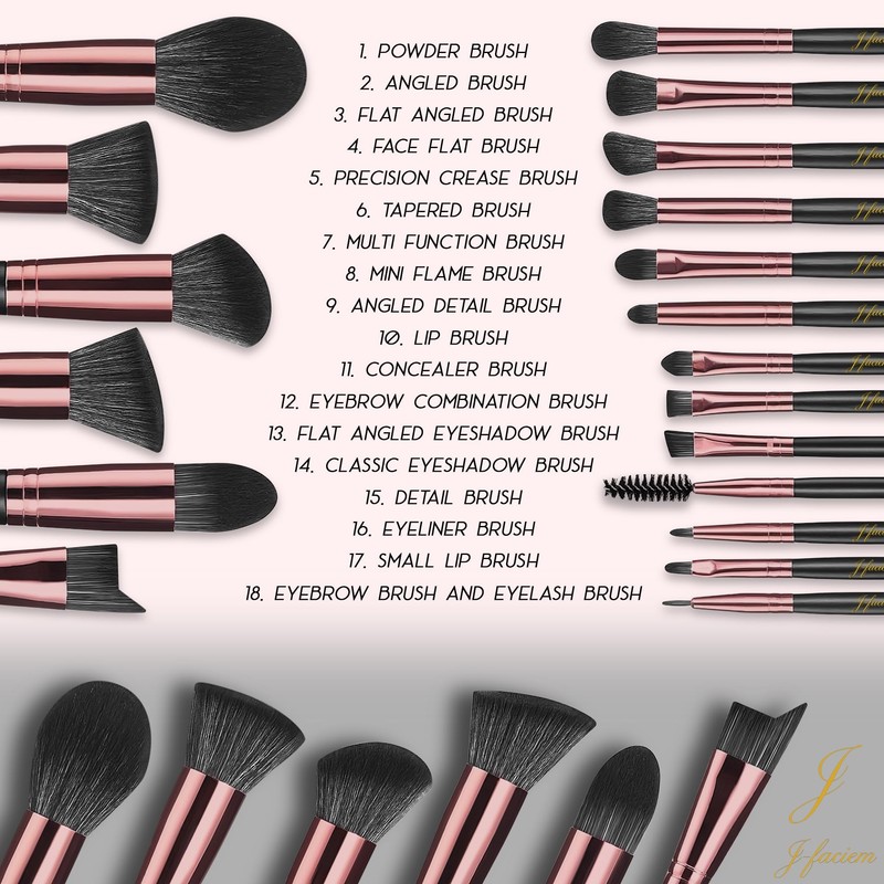 J-Faciem 18 Pcs Premium Synthetic Foundation Powder Brush Set -