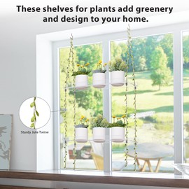 Sumerflos Acrylic Window Boxes Window Plant Shelves 2 Tier - Clear Hanging Shelf Indoor Jute Twine Adjustable Plant Holder for Window Wall Living Room Balcony Natural