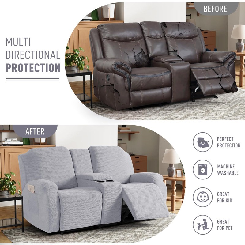 KinCam Loveseat Recliner Covers with Middle Console Slipcover, Recliner Sofa