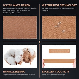 CKeep Uncut Kinesiology Tape(2 Rolls), Original Cotton Elastic Premium Athletic Tape,Latex Free Hypoallergenic, 2inch x 16ft, Beige